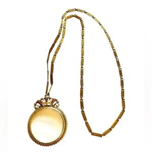 Vtg FLORENZA Gold Tone Magnifying Glass Pendant Necklace